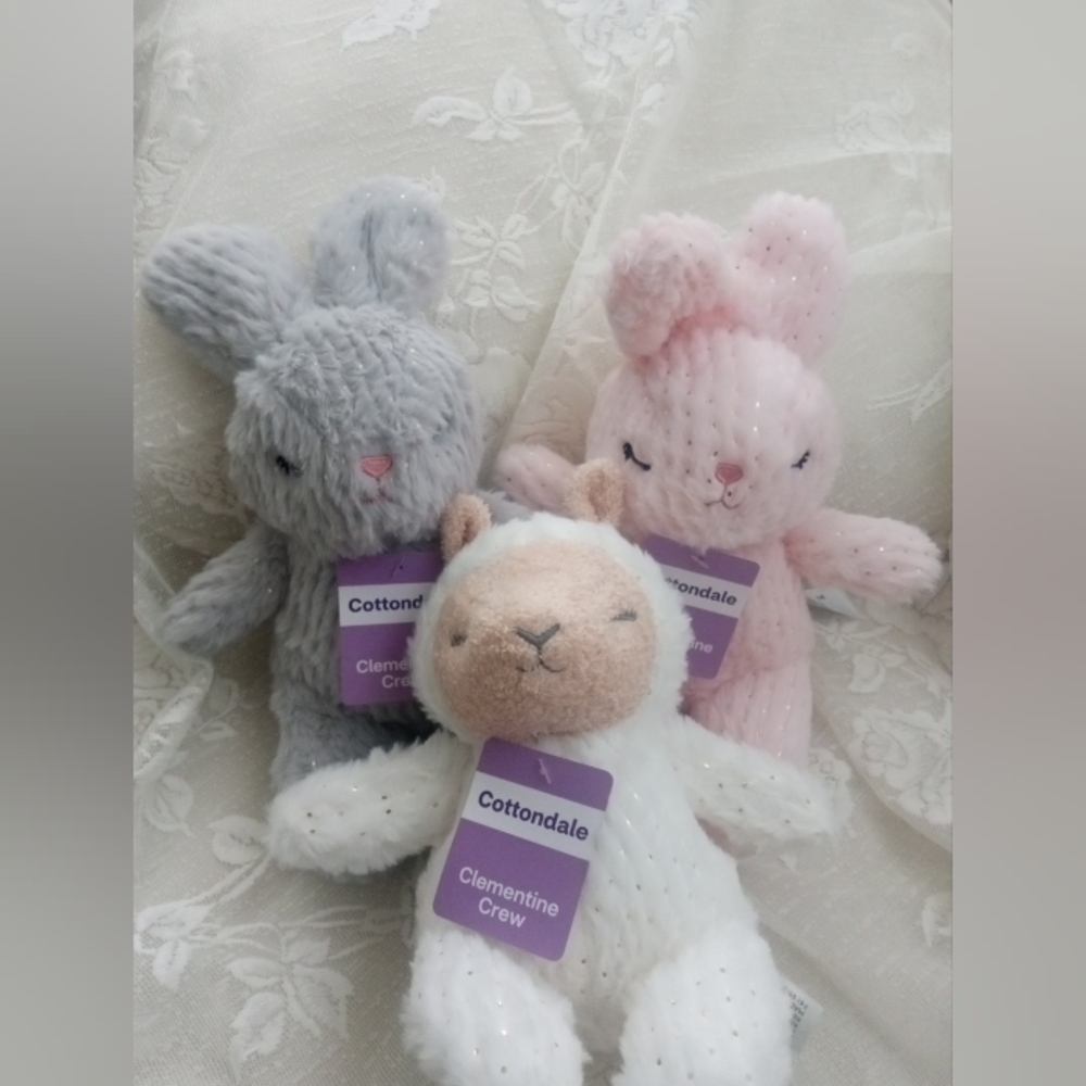 🐣 3 Plush Cottondale Clementine Bunnies & Llama / Lamb New Easter Spring 🐣